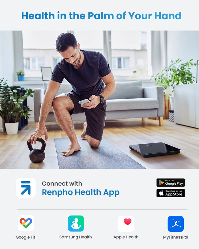 Elis Aspire Smart Body Scale (Black) by Renpho - the best Bluetooth smart scale for health tracking in the palm of your hand. (A)