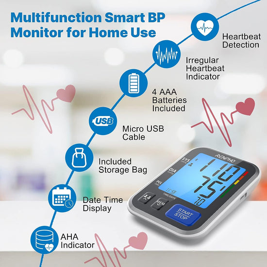 Multifunction Renpho smart blood pressure monitor for home use.