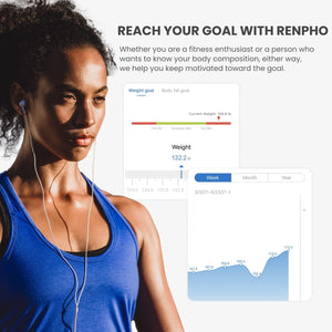 A woman using a Bluetooth scale to reach her goal with Renpho's best smart scale. (A)