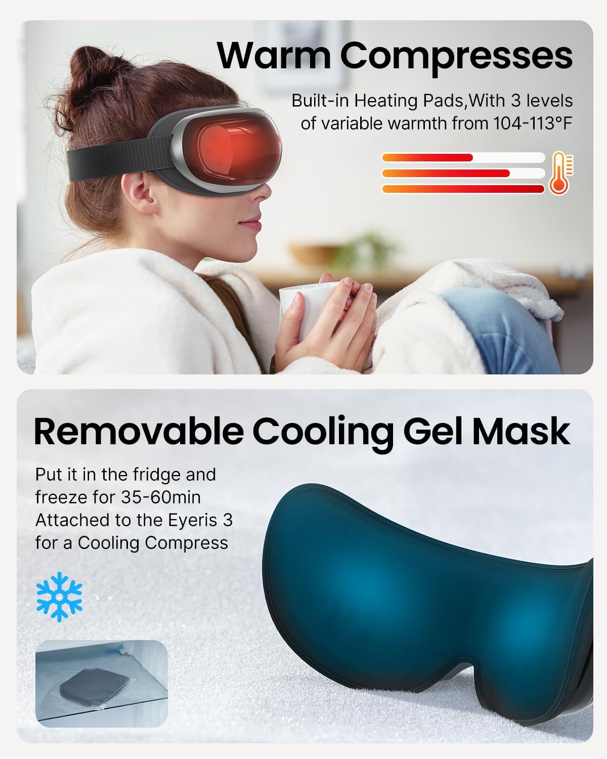 Renpho Eyeris 3 Eye Massager has warm compresses and a removable cooling gel mask.