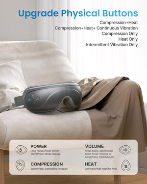 A upgrade physical buttons on the Eyeris 2 Eye Massager for health and wellness.(A)